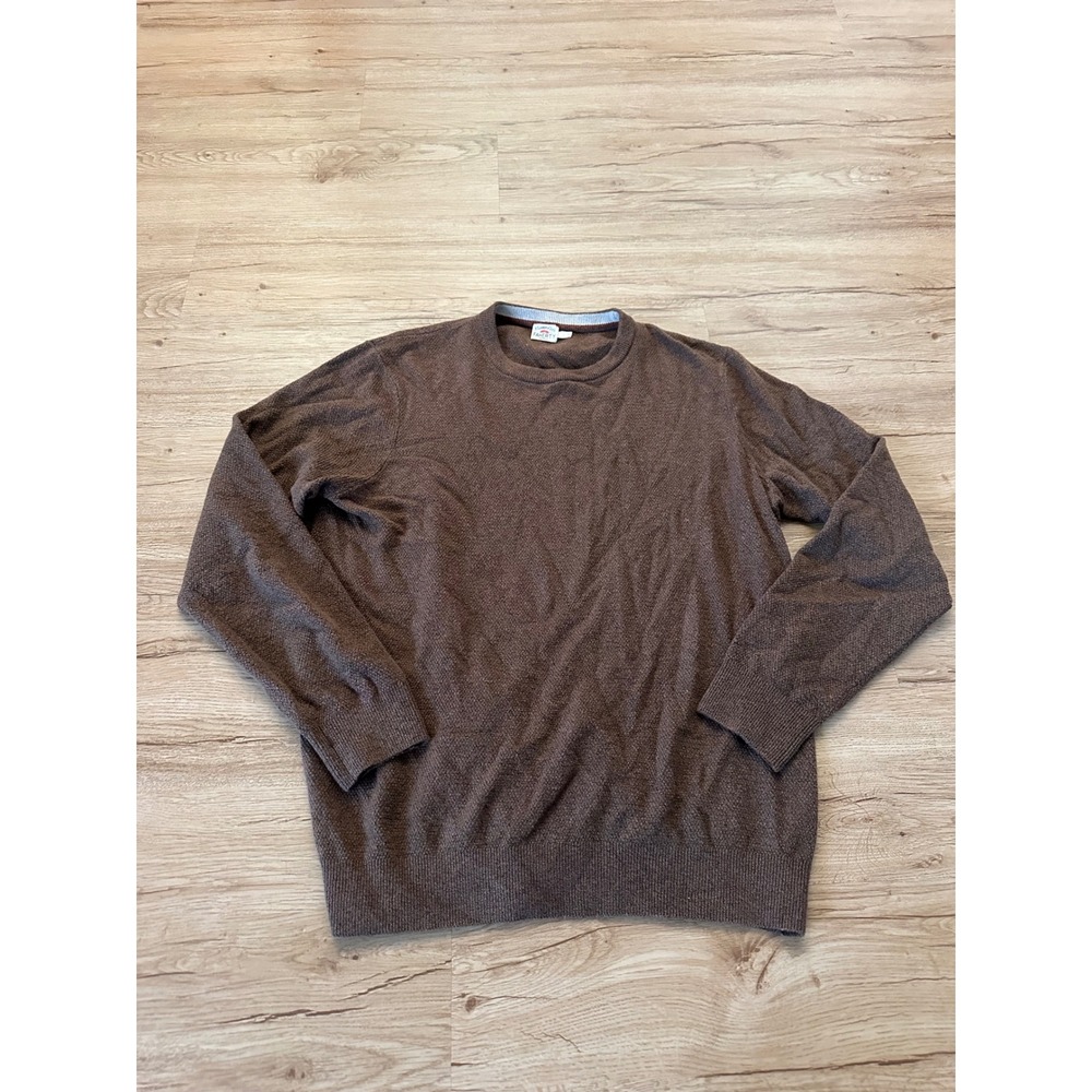 Faherty Jackson Crew Sweater Mens L Trail Brown Heather Organic Cotton Pullover